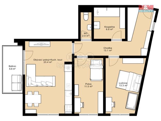 Prodej bytu 3+kk, Benešov, K Potoku, 70 m2