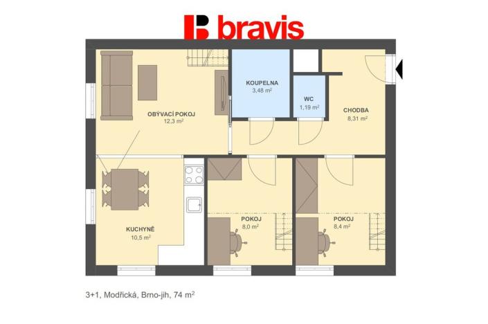 Prodej bytu 3+kk, Brno - Přízřenice, Modřická, 75 m2