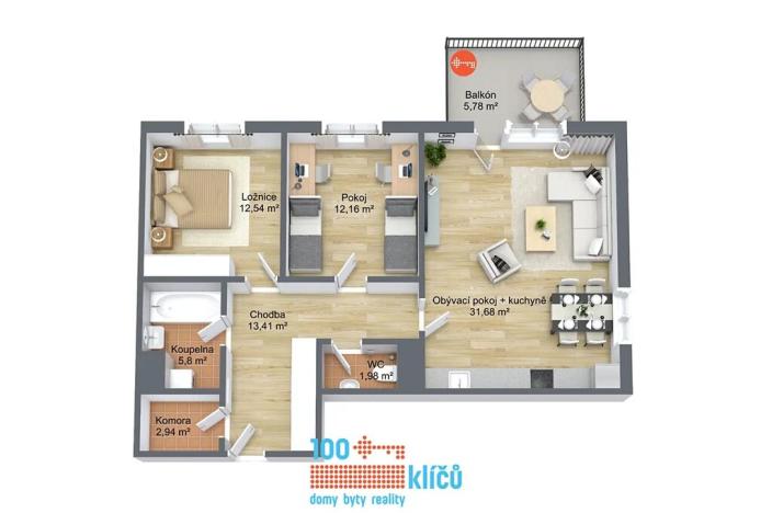 Prodej bytu 3+kk, Praha - Čakovice, Tryskovická, 80 m2