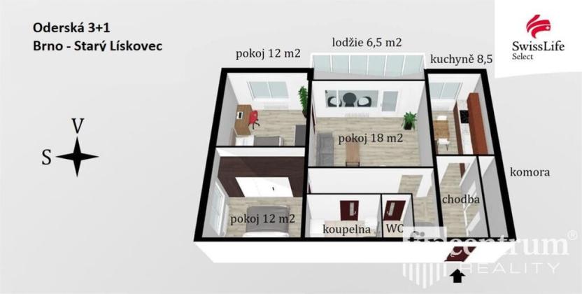 Pronájem bytu 3+1, Brno, Oderská, 72 m2