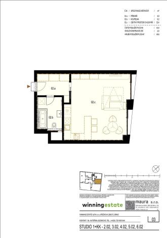 Prodej bytu 1+kk, Brno - Veveří, Slovákova, 46 m2