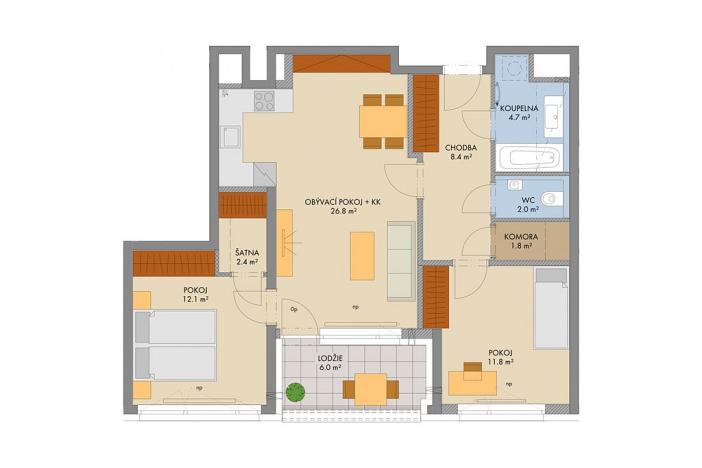 Prodej bytu 3+kk, Praha, Gollové, 74 m2