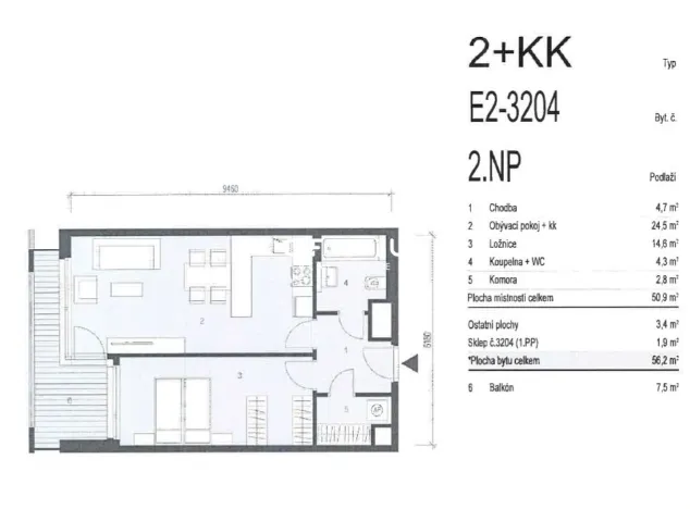 Pronájem bytu 2+kk, Praha - Vysočany, Smržových, 58 m2