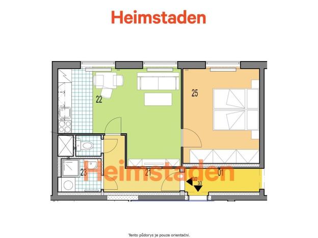 Pronájem bytu 2+kk, Frýdek-Místek - Frýdek, Nad Stadionem, 41 m2