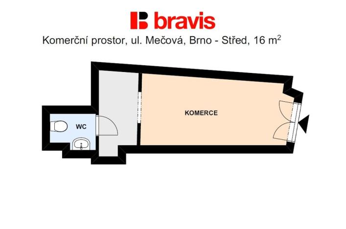 Pronájem obchodního prostoru, Brno, Mečová, 16 m2