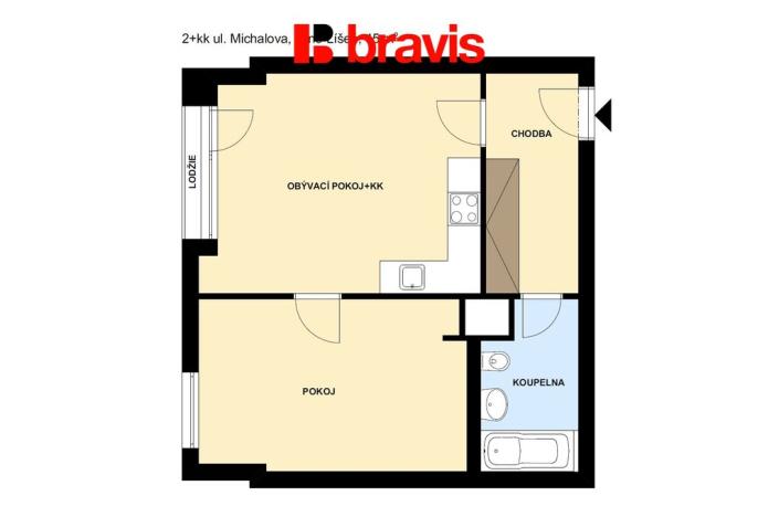 Pronájem bytu 2+kk, Brno - Líšeň, Michalova, 45 m2
