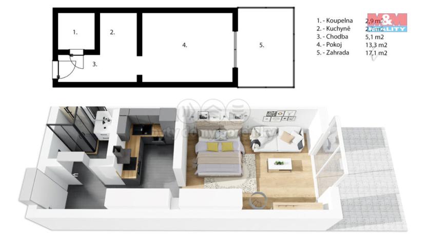 Prodej bytu 1+1, Rosice, 25 m2