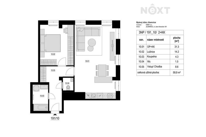 Prodej bytu 2+kk, Jilemnice, Jana Harracha, 60 m2