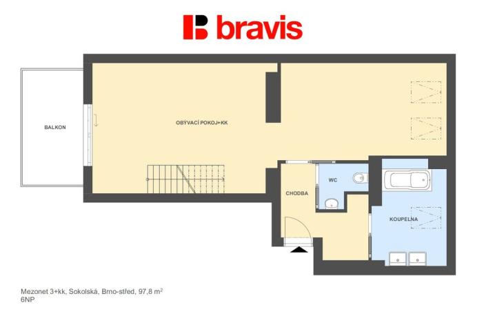 Prodej bytu 3+kk, Brno - Veveří, Sokolská, 98 m2