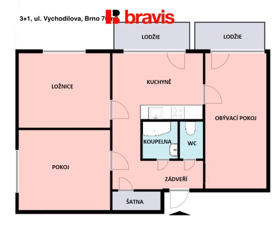 Pronájem bytu 3+1, Brno, Vychodilova, 70 m2