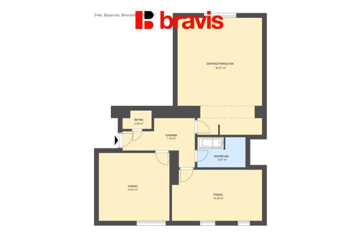 Prodej bytu 3+kk, Brno - Veveří, Bayerova, 76 m2