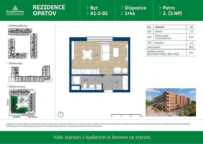 Pronájem bytu 1+kk, Praha - Chodov, Líbalova, 32 m2