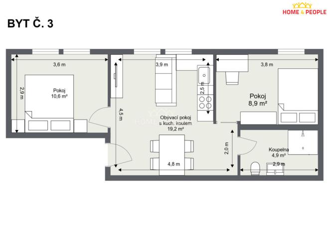 Pronájem bytu 3+kk, Chrášťany - Bylany, 44 m2