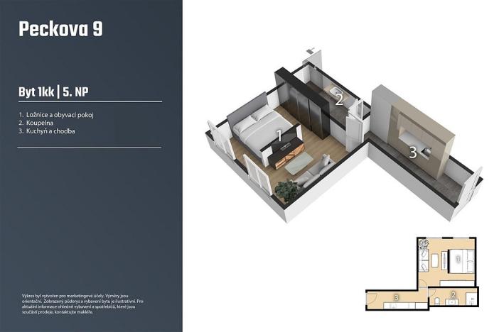 Prodej bytu 2+kk, Praha, Peckova, 38 m2