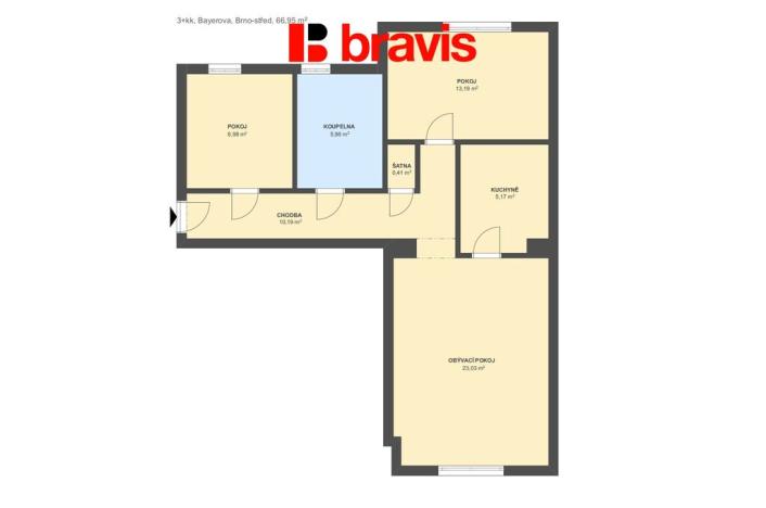 Prodej bytu 3+1, Brno, Bayerova, 67 m2