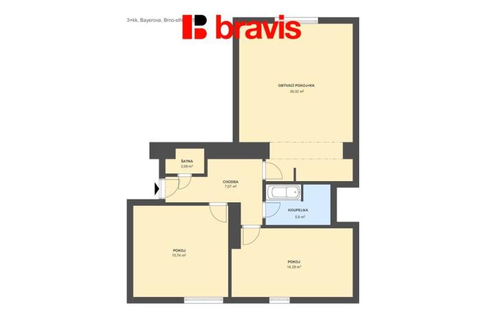 Prodej bytu 3+kk, Brno - Veveří, Bayerova, 77 m2