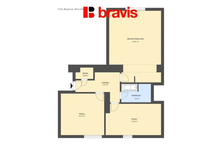 Prodej bytu 3+kk, Brno - Veveří, Bayerova, 77 m2