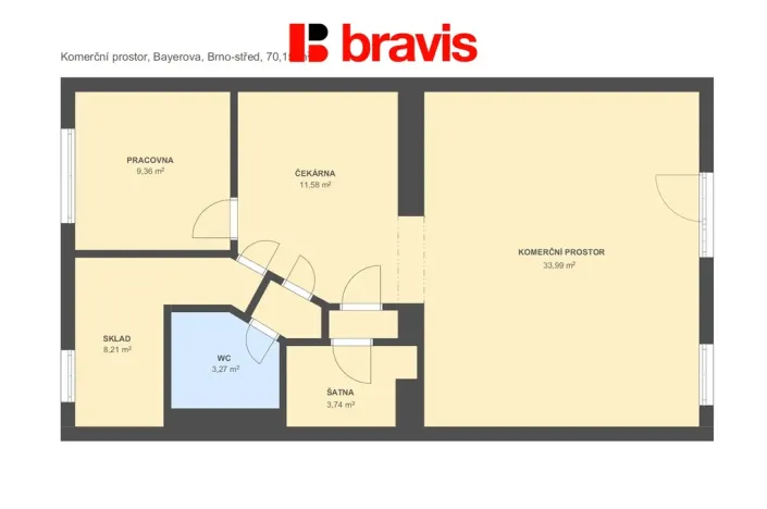 Prodej obchodního prostoru, Brno - Veveří, Bayerova, 70 m2