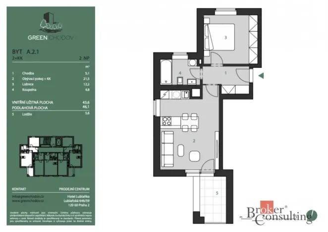 Prodej bytu 2+kk, Praha - Chodov, Klapálkova, 44 m2
