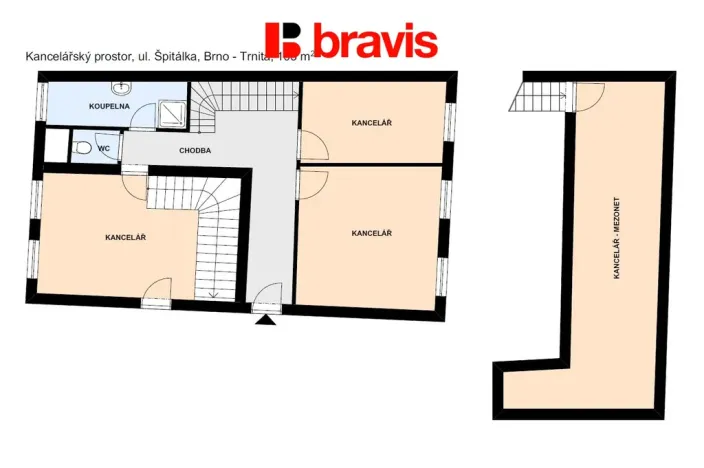 Pronájem kanceláře, Brno - Trnitá, Špitálka, 120 m2