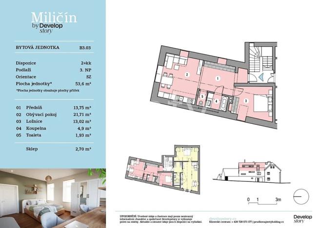 Prodej bytu 2+kk, Miličín, 53 m2