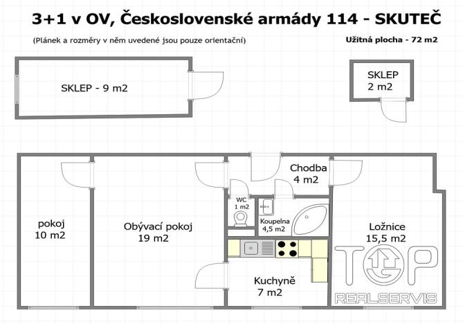 Prodej bytu 3+1, Skuteč, Československé armády, 72 m2