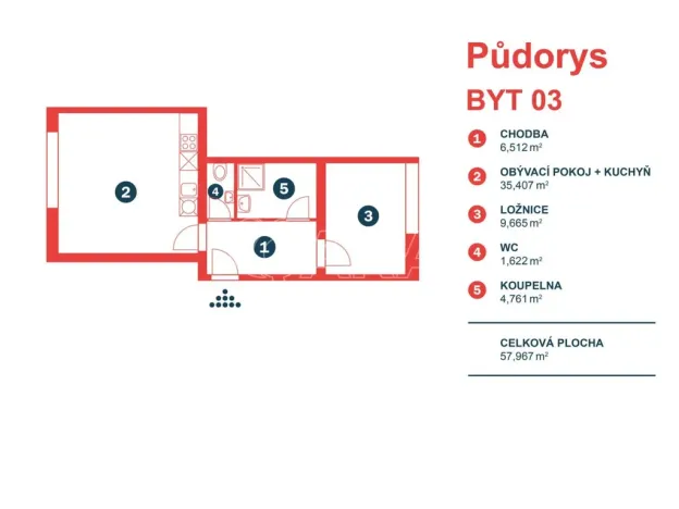 Pronájem bytu 2+kk, Benešov, Tyršova, 58 m2