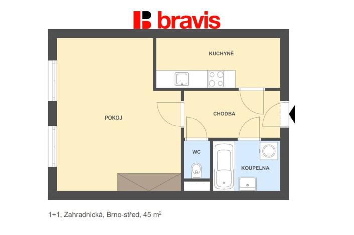 Pronájem bytu 1+1, Brno, Zahradnická, 45 m2