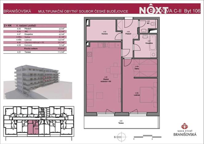 Pronájem bytu 2+kk, České Budějovice, Branišovská, 78 m2