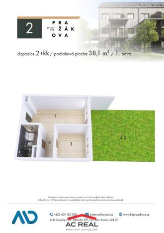 Prodej bytu 2+kk, Brno, Pražákova, 37 m2