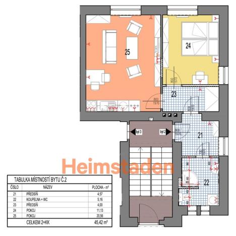 Pronájem bytu 2+kk, Ostrava - Kunčičky, Výhradní, 44 m2