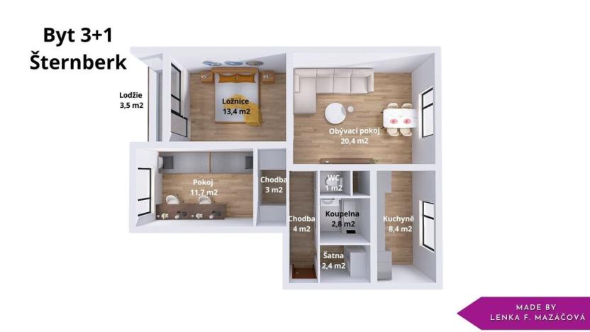 Pronájem bytu 3+1, Šternberk, Jiráskova, 75 m2