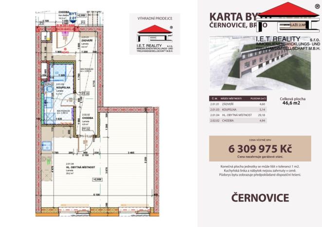 Prodej bytu 2+kk, Brno, Charbulova, 47 m2