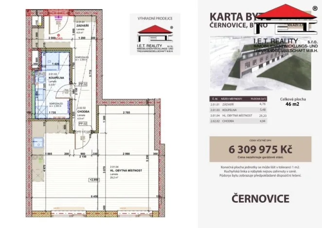 Prodej bytu 2+kk, Brno, Charbulova, 46 m2