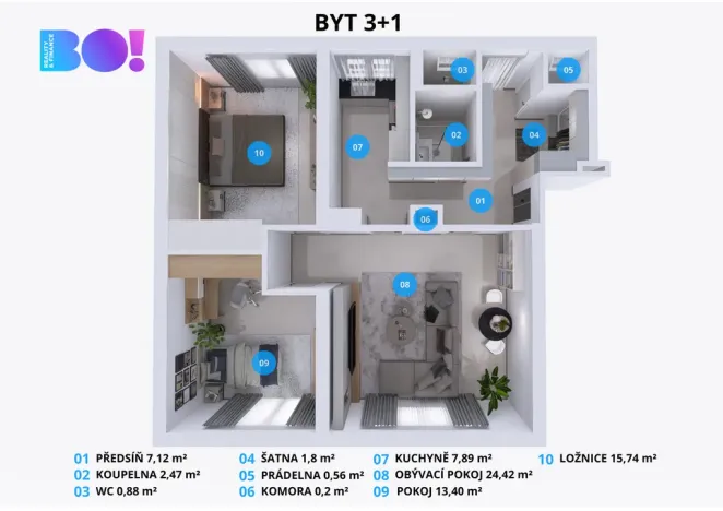 Pronájem bytu 3+1, Třinec, Habrová, 74 m2