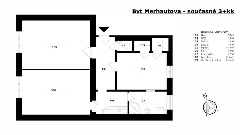 Prodej bytu 3+kk, Brno - Zábrdovice, Merhautova, 89 m2