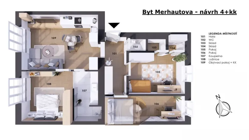 Prodej bytu 3+kk, Brno - Zábrdovice, Merhautova, 89 m2
