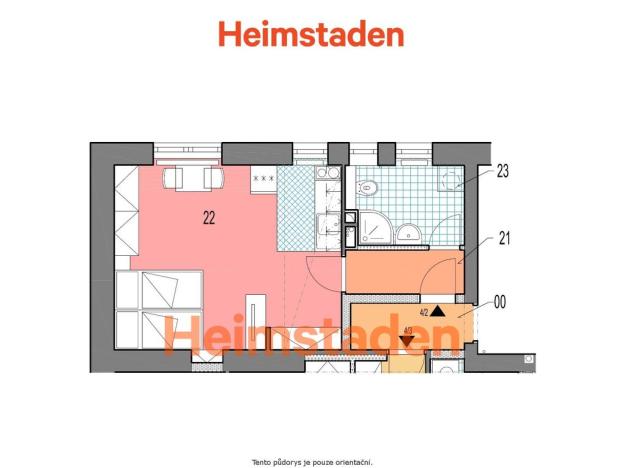 Pronájem bytu 1+kk, Karviná - Nové Město, Zakladatelská, 26 m2