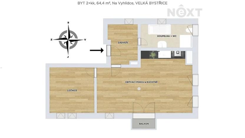 Prodej bytu 2+kk, Velká Bystřice, Na Vyhlídce, 64 m2