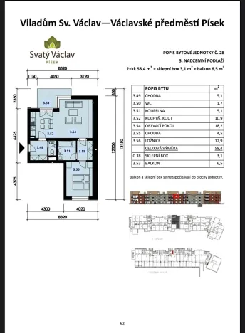 Prodej bytu 2+kk, Písek, Nezamyslova, 58 m2