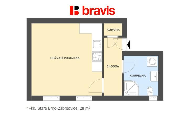 Pronájem bytu 1+kk, Brno, Stará, 28 m2