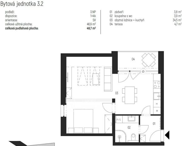 Pronájem bytu 2+kk, Únětice, Rýznerova, 47 m2