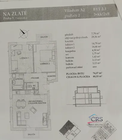 Prodej bytu 3+kk, Praha, Špeciánova, 74 m2