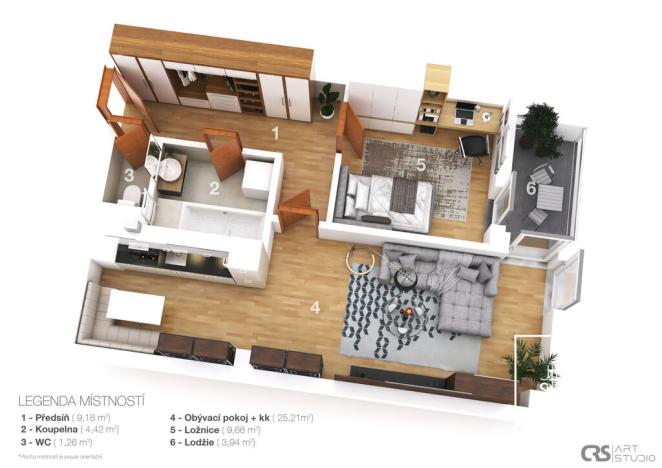 Prodej bytu 2+kk, Tmaň, 50 m2