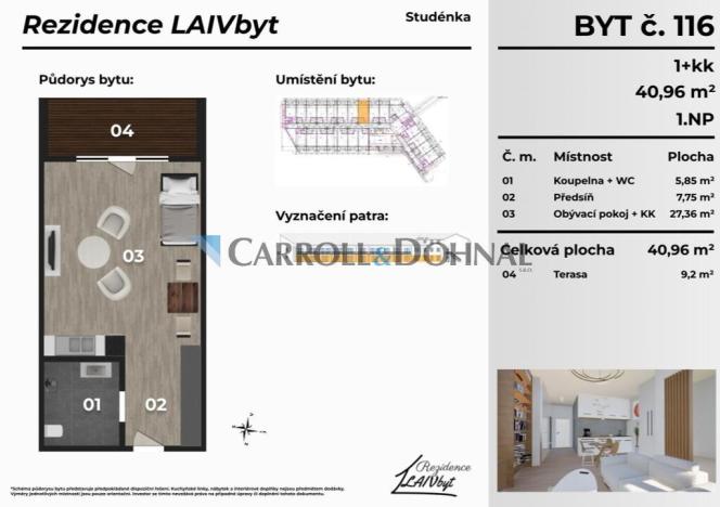 Prodej bytu 1+kk, Studénka - Butovice, Sjednocení, 41 m2
