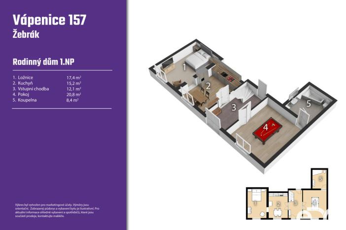 Prodej rodinného domu, Žebrák, Vápenice, 157 m2