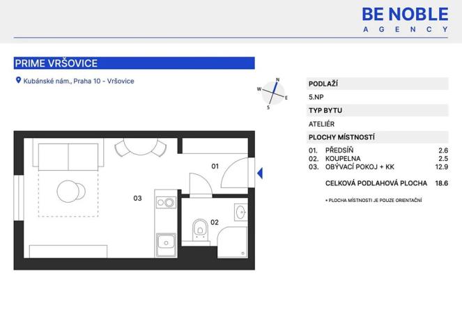 Pronájem bytu 1+kk, Praha, Kubánské náměstí, 22 m2