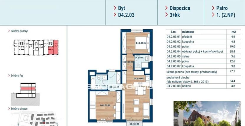 Prodej bytu 3+kk, Praha - Čakovice, Marie Podvalové, 77 m2