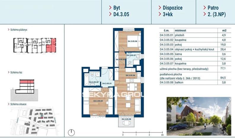 Prodej bytu 3+kk, Praha - Čakovice, Marie Podvalové, 77 m2