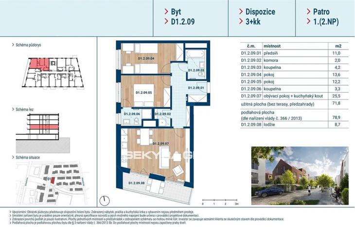 Prodej bytu 3+kk, Praha - Čakovice, Marie Podvalové, 72 m2
